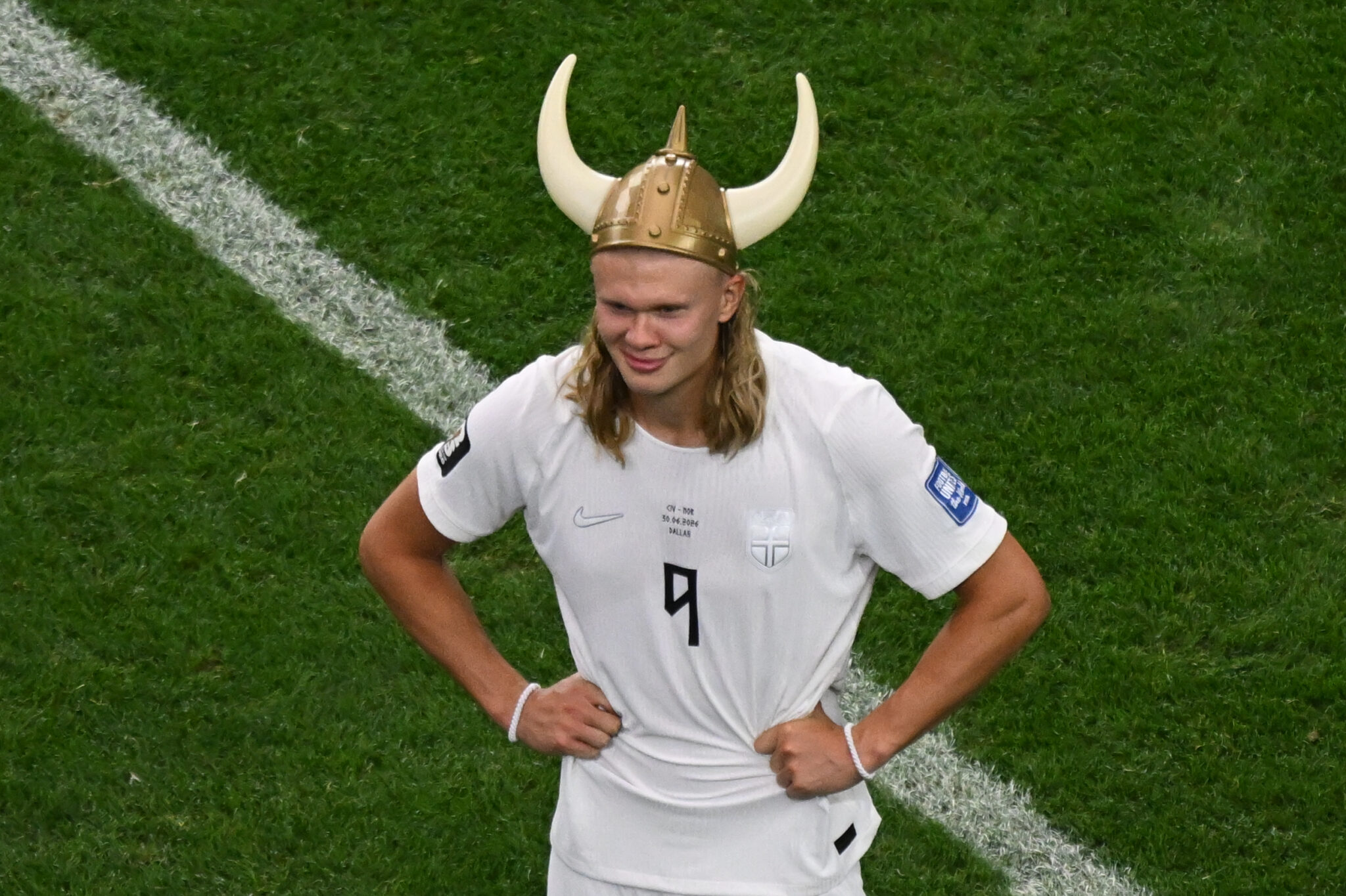 Haaland celebrated Norway's qualification while wearing a Viking hat