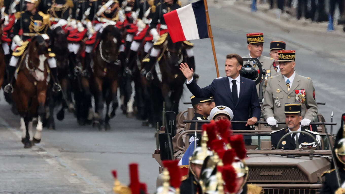 National Guard contingent at the Bastille Day parade in Paris, attended by the President of the Republic