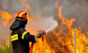 While he was driving, his car caught fire and the flames spread