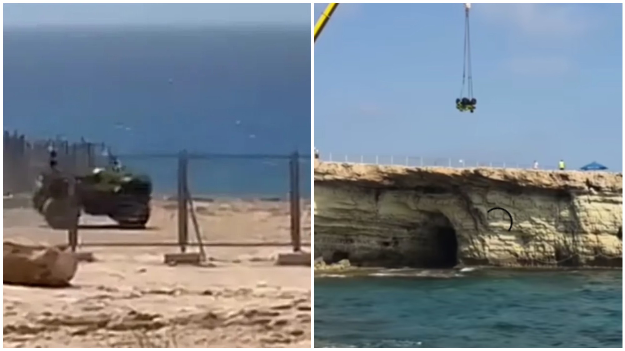 VIDEO: A crane was used to lift the four-wheeler that ended up in the sea after veering out of control