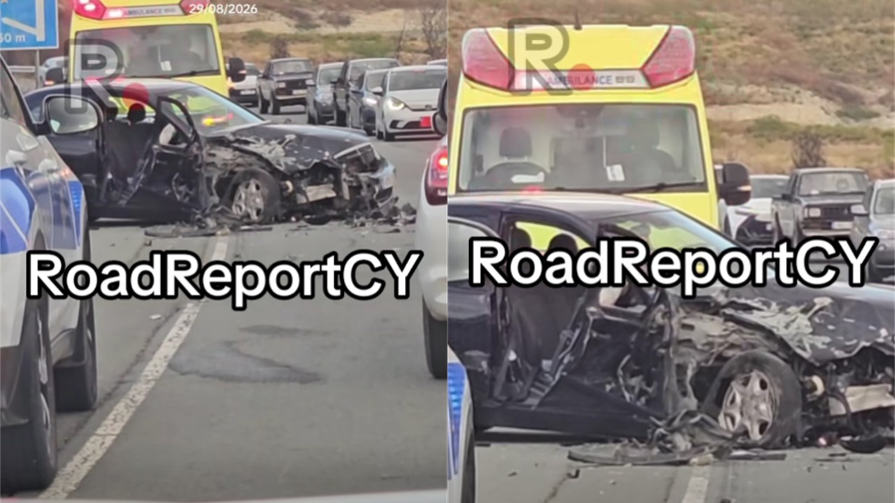VIDEO: Serious car accident in Limassol; one person trapped in the wreckage of the vehicle
