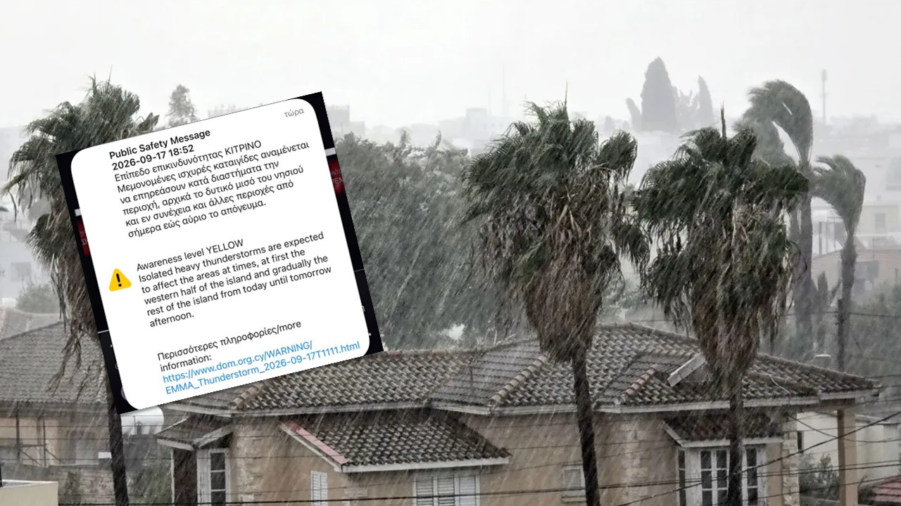PHOTO: Message from CY-Alert regarding the severe weather conditions affecting Cyprus