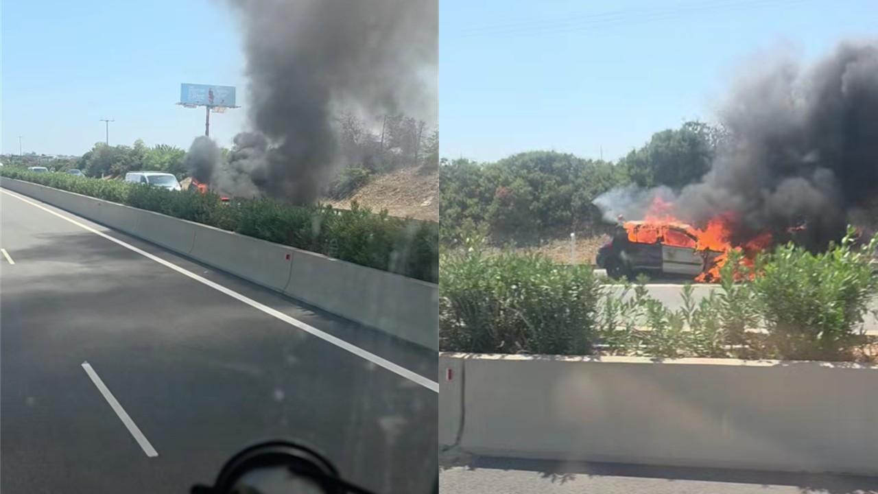 VIDEO: Vehicle on fire while moving on the highway; both lanes closed