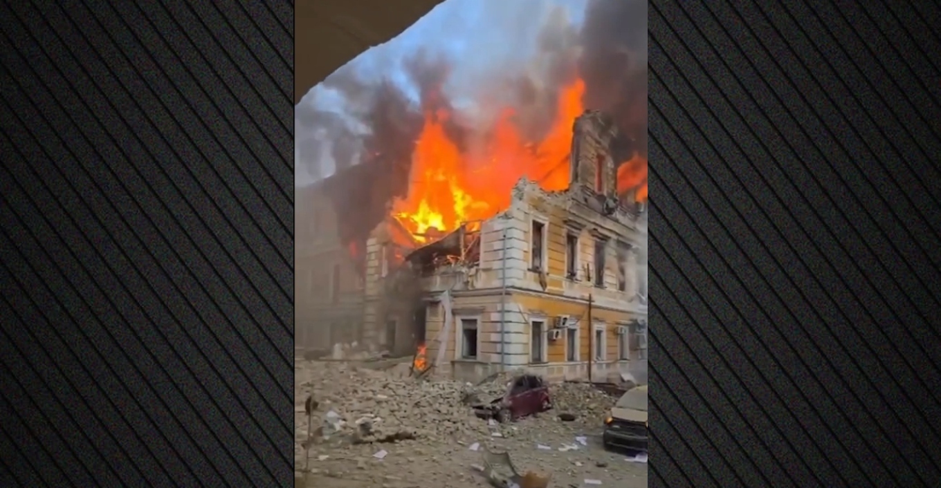 VIDEO: The Academy of Sciences in Kyiv is ablaze after being struck by a Russian drone