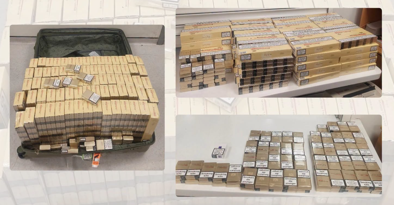 PHOTO: A “mountain” of untaxed cigarettes found in the luggage of two passengers at Larnaca Airport