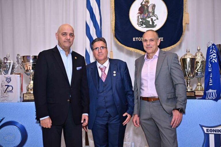 The President of the Cyprus Football Association at the event celebrating the 70th anniversary of Ethnikos Latsion
