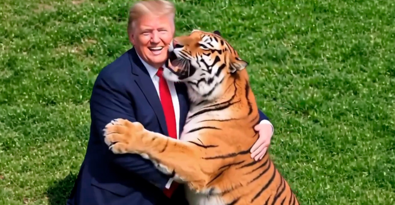 Trump: He posted an AI-generated video in which… he plays with the tiger that mauled the 23-year-old