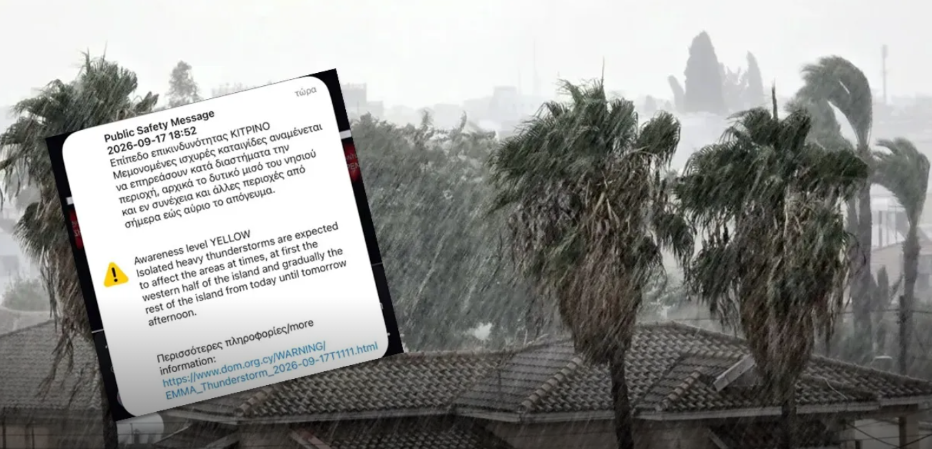 PHOTO: Message from CY-Alert regarding the severe weather conditions that will affect Cyprus