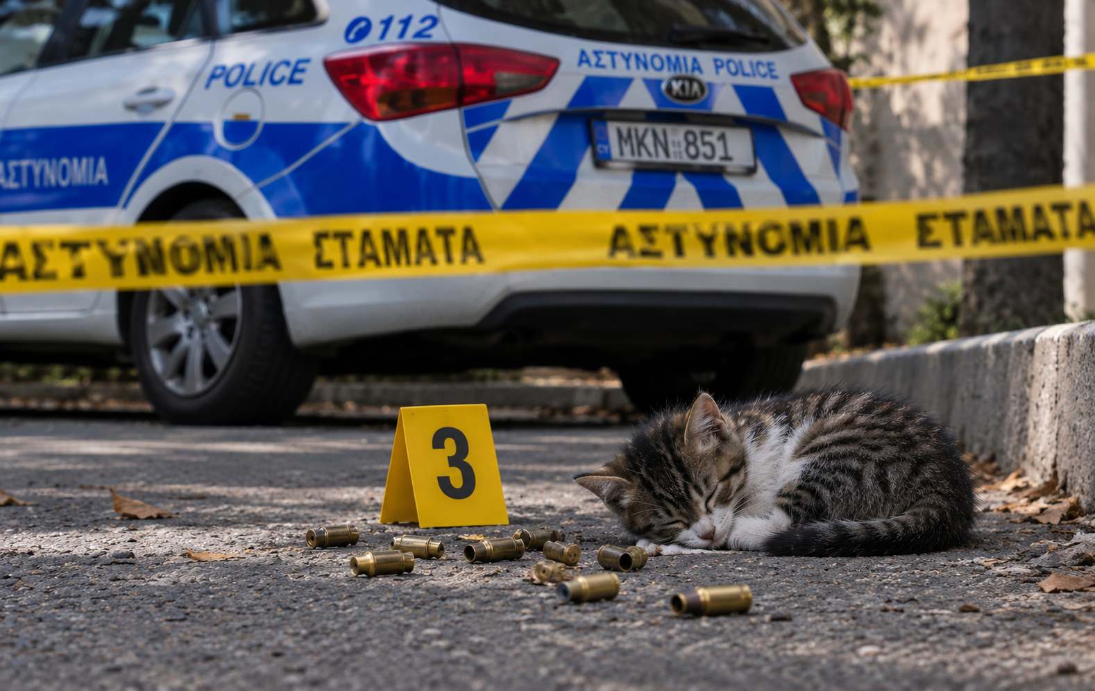 They put the gun in the car, saw the kitten on the street, got out, and shot it 13 times