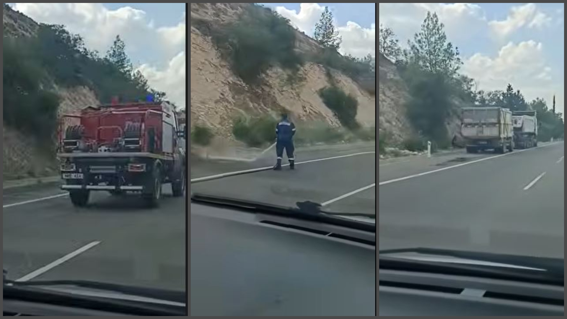 VIDEO: Manure fell from a truck on the highway; the Fire Department rushed to clean it up