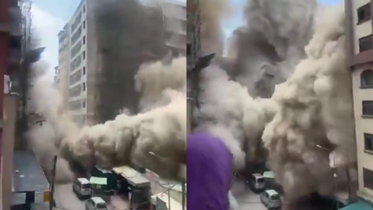Shocking video: The moment a high-rise building collapses like a house of cards in Nairobi