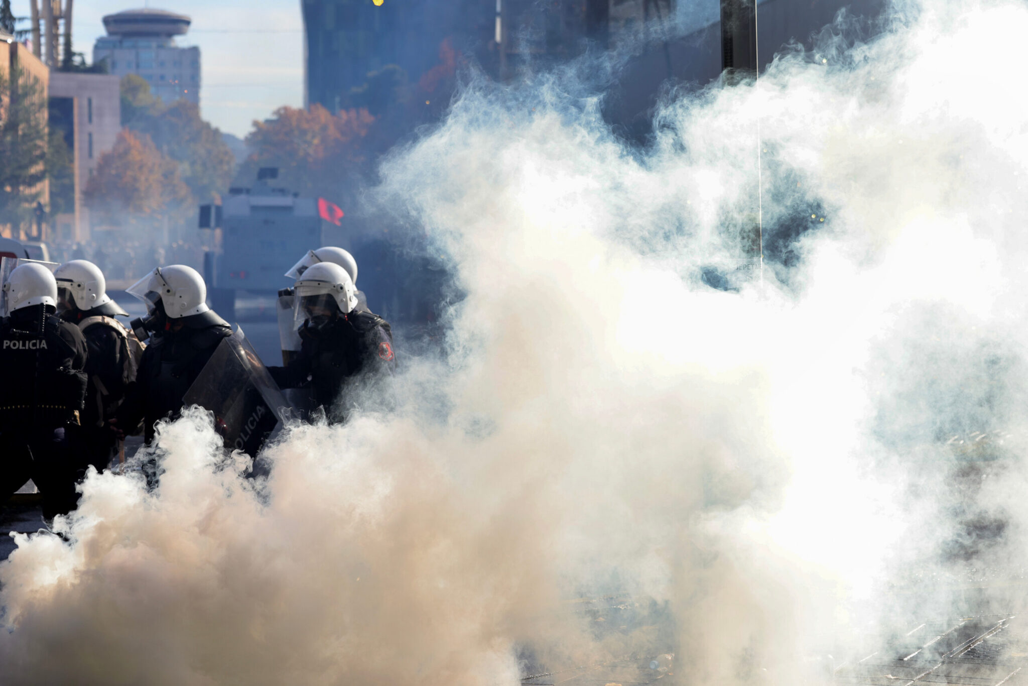 Violent clashes in Tirana involving Molotov cocktails, rock-throwing, and tear gas